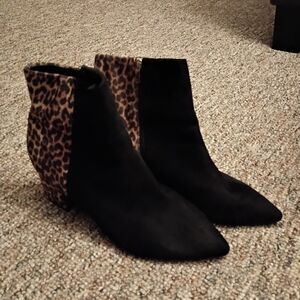 Nine West Black and Leopard Ankle Booties